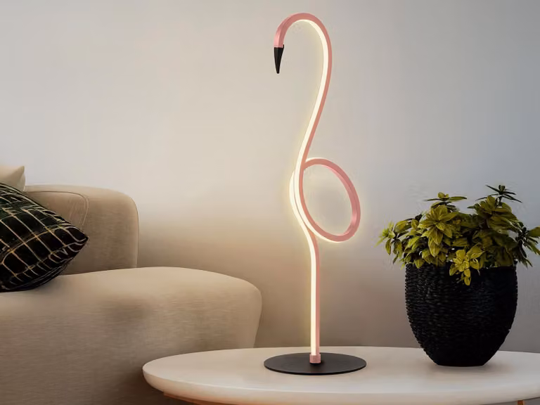 Lampada da tavolo LED moderna Flamingo rosa e bianca 6W, luce bianca calda 420 lm, plastica, dimensioni: 50x15x15 cm, IP20, Elstead