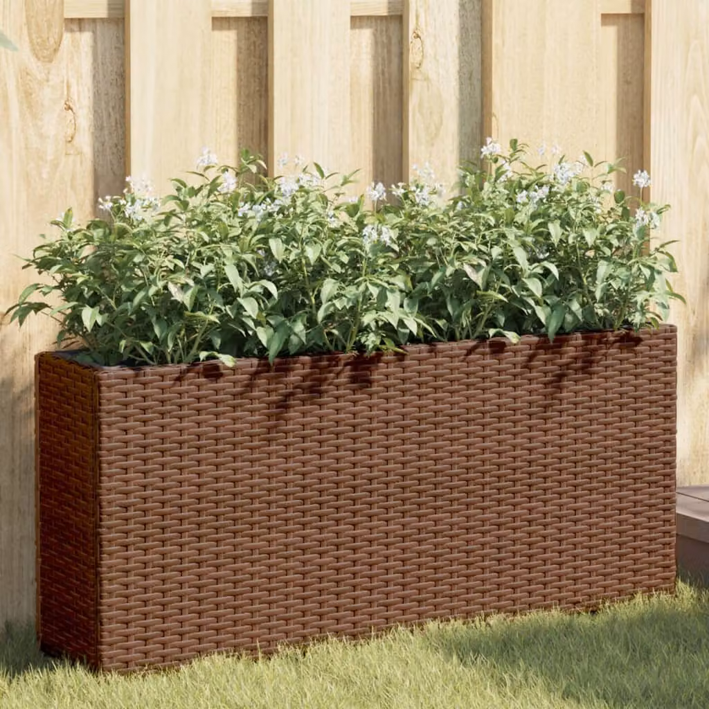 Fioriera con 2 vasi vidaXL in polyrattan marrone L: 90 cm, P: 20 cm, H: 40 cm