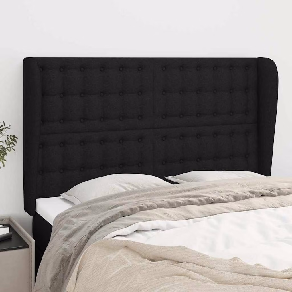 Testiera ad orecchio vidaXL in tessuto nero con struttura in legno L: 147 cm, P: 23 cm, H: 118/128 cm
