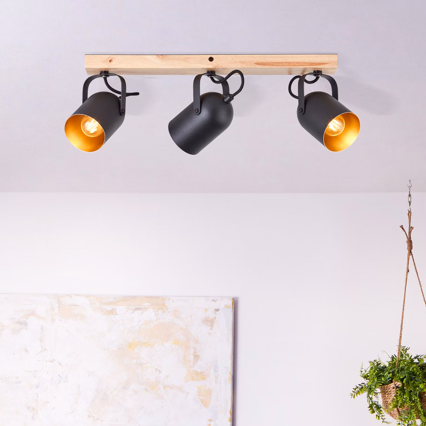 BRILLIANT TRONTE: moderna lampada a faretti | Lampada da soffitto a tre luci con legno proveniente da coltivazioni sostenibili | 3x E14 max. 28W | Metallo/legno