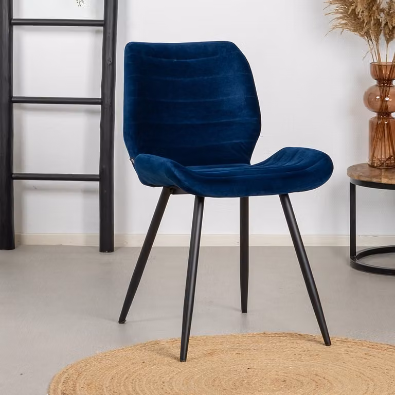 Bronx71 Sedia da pranzo in velluto Toby moderna blu