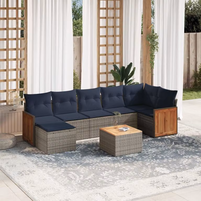 Set di divani da giardino vidaXL in polyrattan grigio con 8 pezzi e cuscini inclusi