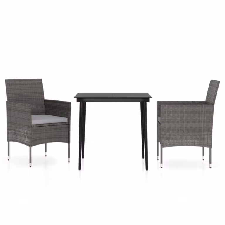 Set da Pranzo da Giardino 3 pz con Cuscini Grigio e Nero