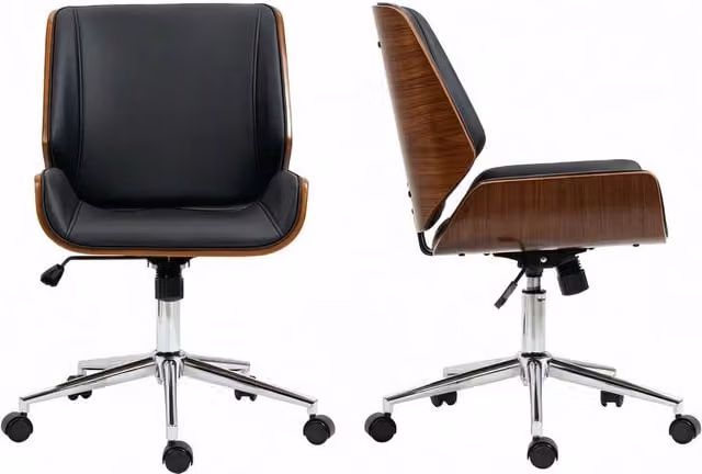 Sedia da ufficio ergonomica girevole a 360 gradi in ecopelle marrone e nero con base in legno e metallo L/P/H: 60 x 53 x 120 cm
