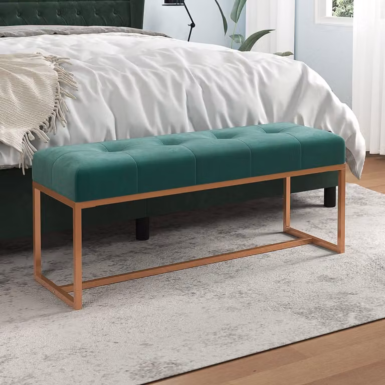 Panca vidaXL in velluto verde con struttura in metallo e legno, L 110 x P 36 x H 45 cm