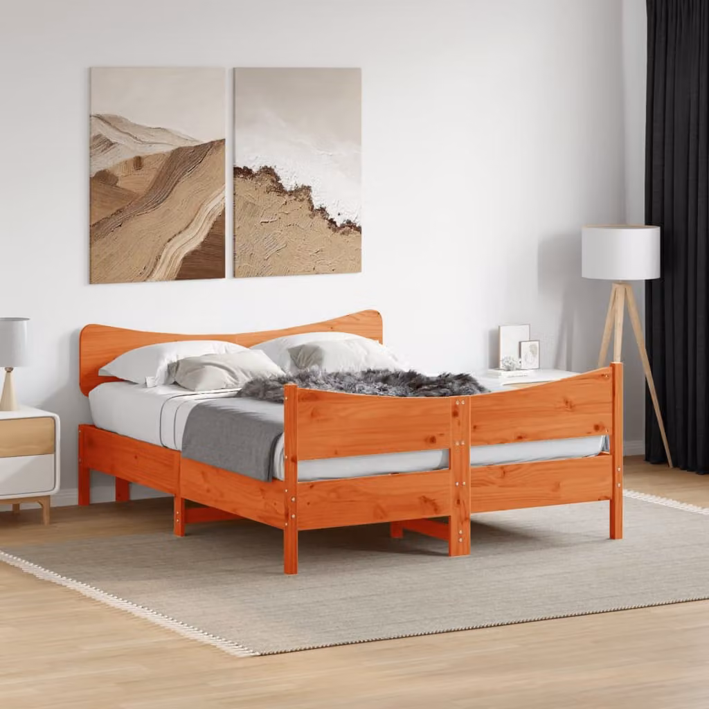 Letto in legno di pino senza materasso vidaXL Marrone Cera L: 135 cm, P: 190 cm – 1