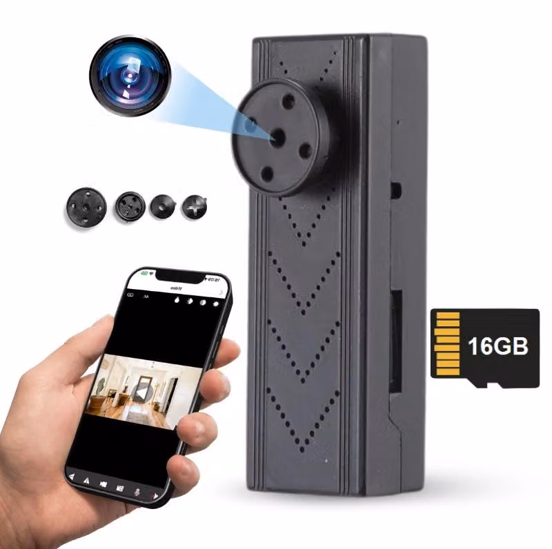 Mini Camera a bottone iUni IP131, Wi-Fi, Visualizzazione 4K, Scheda microSD 16GB