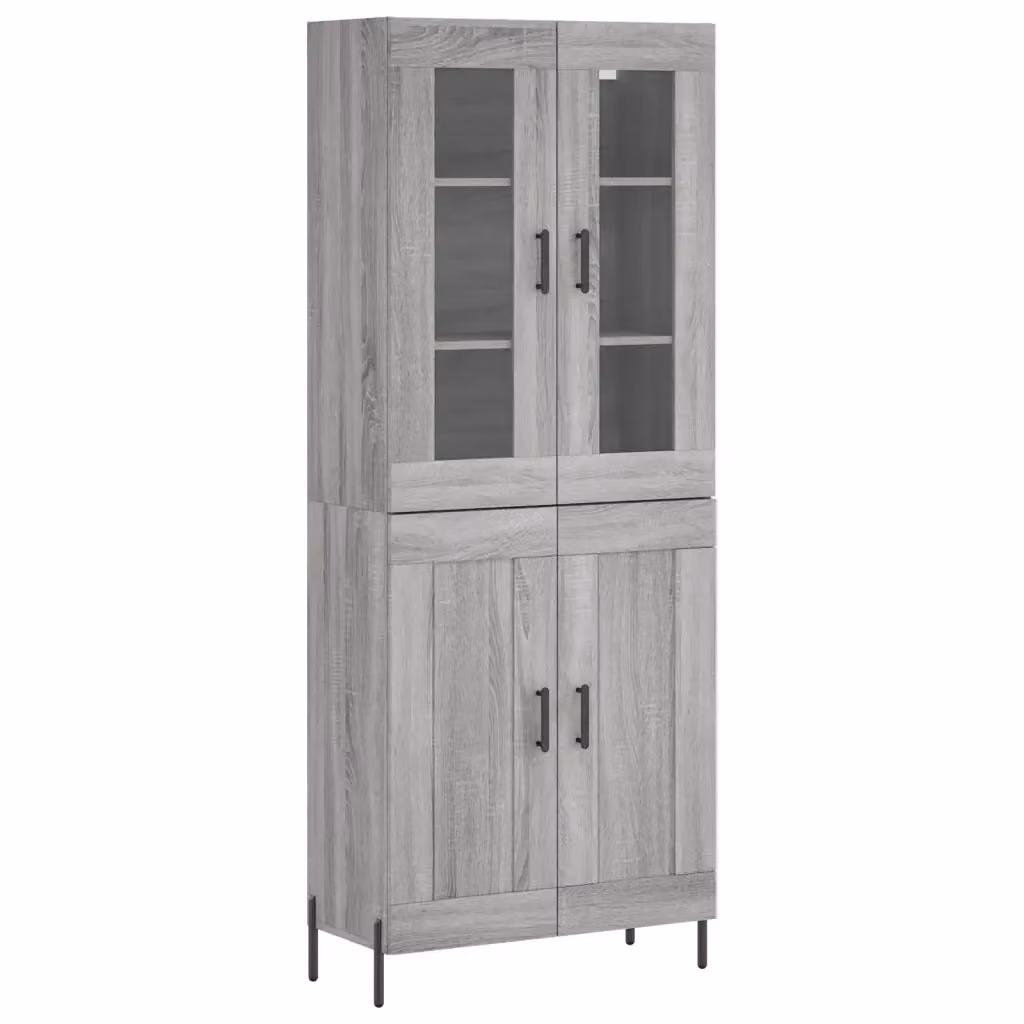 Credenza moderna vidaXL in legno e vetro, colore grigio, L: 69,5 cm, P: 34 cm, H: 180 cm – 2