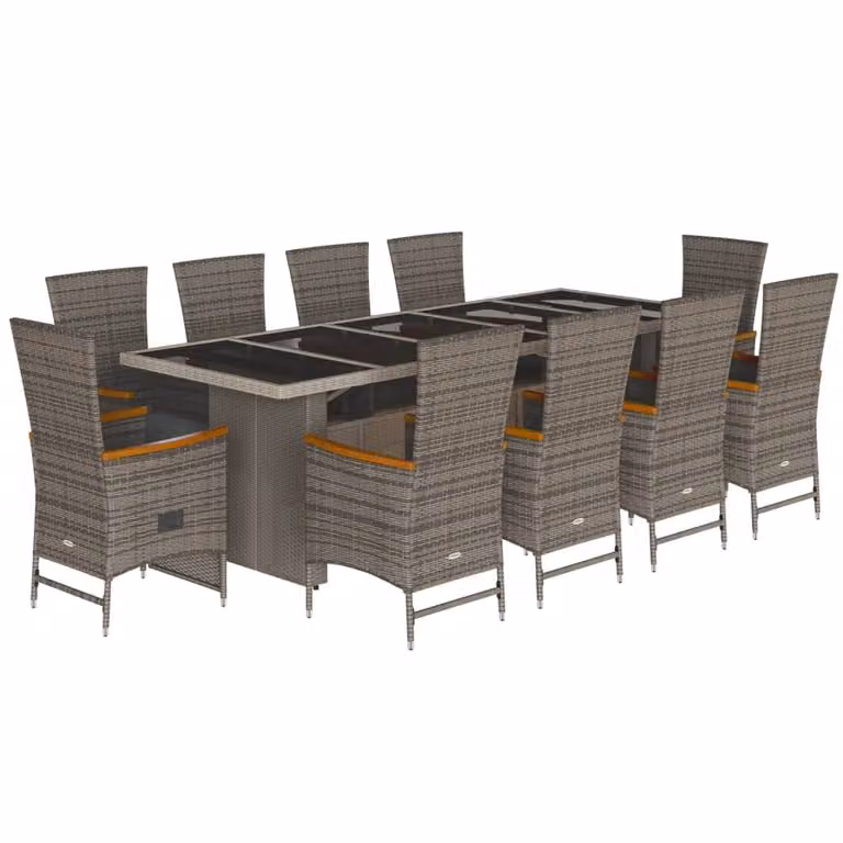 Set da Pranzo da Giardino 11pz con Cuscini in Polyrattan Grigio