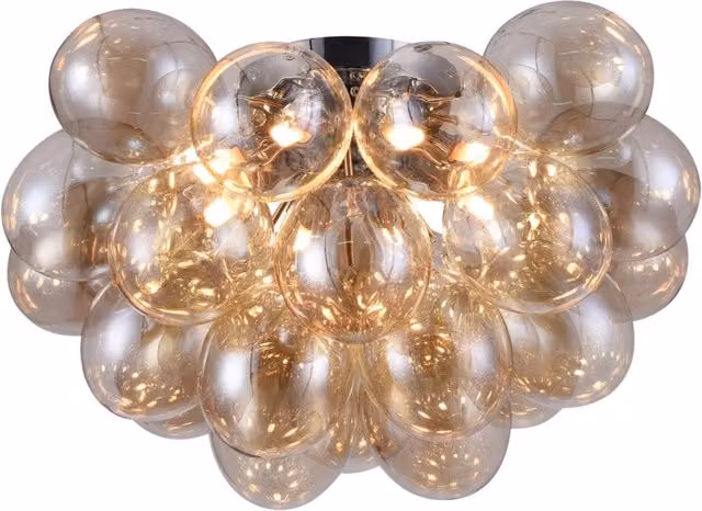 Plafoniera Contemporanea Baldo Metallo Nichel 8 Luci Diffusori Cognac