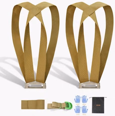 VEVOR Sistema di Cinghie per Traslochi Giallo per Sollevamento e Spostamento Mobili ed Elettrodomestici per 2 Persone con 2 Imbracature, 1 Cinghia Portante e 1 Cinghia Portatile