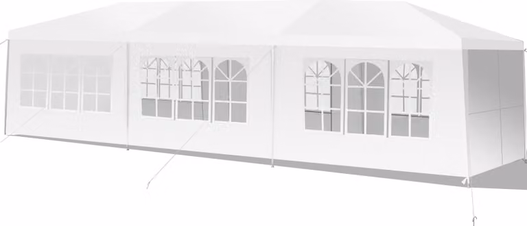 COSTWAY 3x9m gazebo da giardino per feste con 8 pareti laterali tenda per birra protezione UV, tenda da giardino gazebo pieghevole bianco