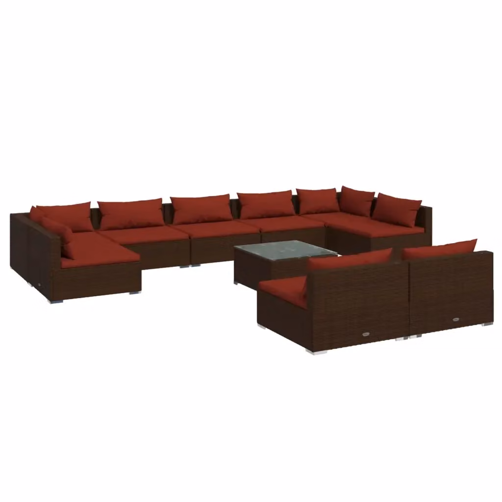 Set di Divani da Giardino a Forma di U con Tavolino vidaXL, Polyrattan Marrone e Cuscini Inclusi – 2