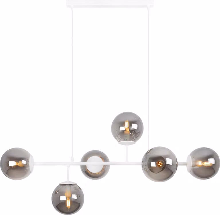 Plafoniera Siena bianco 6 luci vetro grigio fumo E14 bracci lunghi