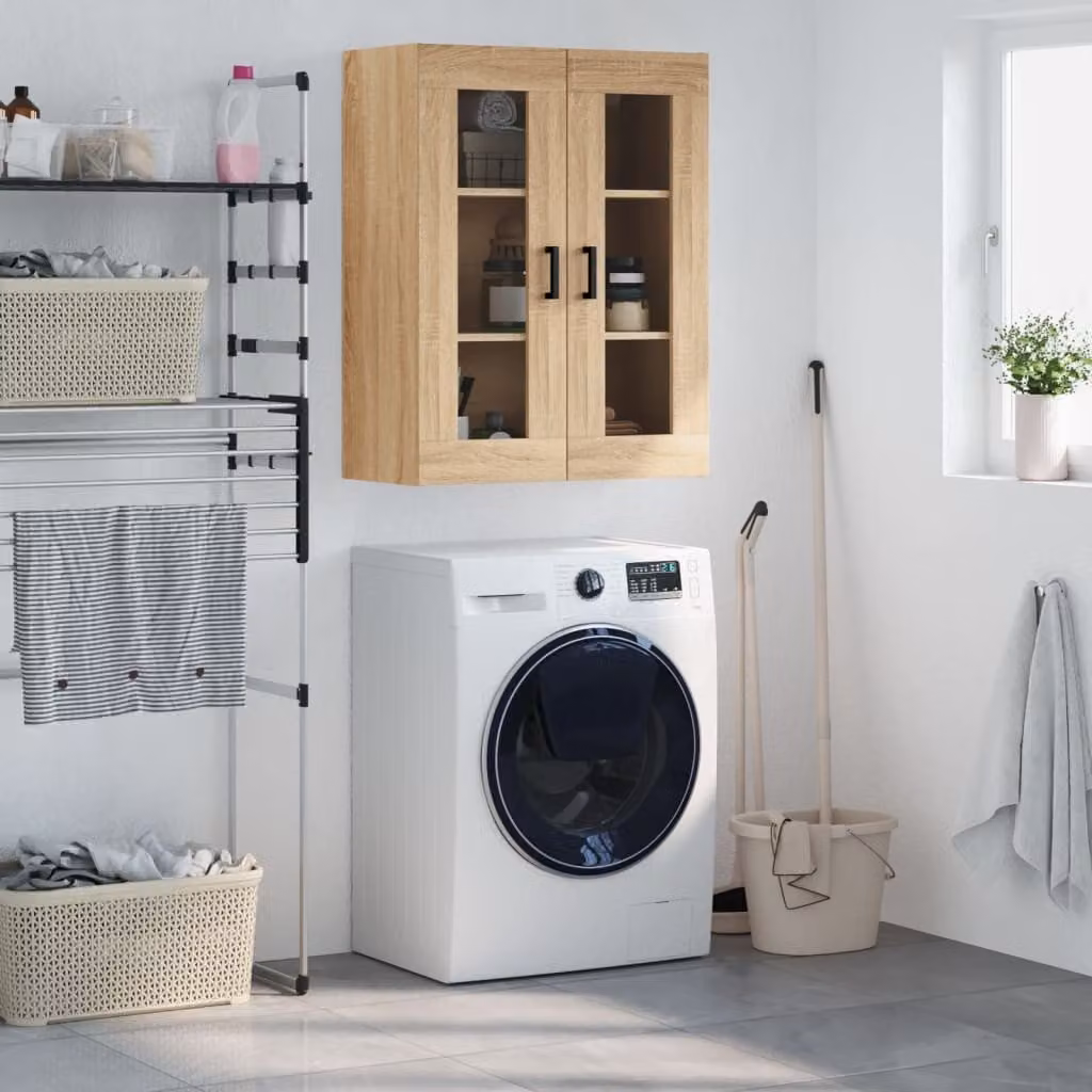 Mobile a parete vidaXL in rovere con ante in vetro, L: 69,5 cm, P: 34 cm, H: 90 cm