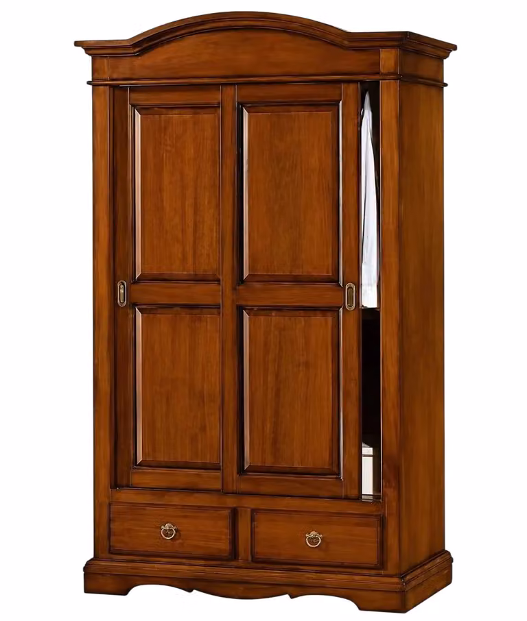 Armadio Arte Povera Mobili 2G con 2 ante scorrevoli in legno color noce, L: 122 cm, P: 60 cm, H: 200 cm