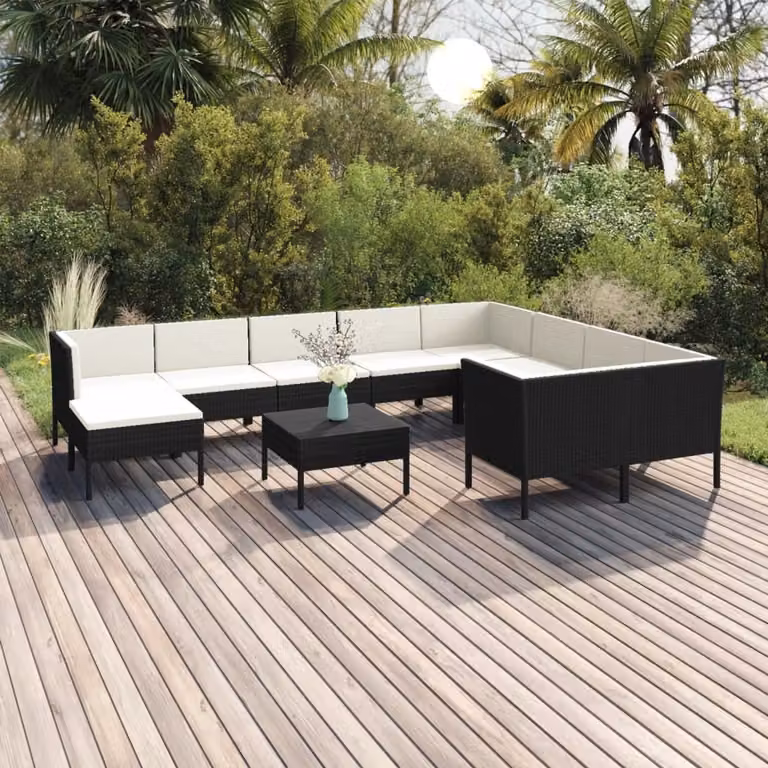 Maison Exclusive - Set da giardino da 11 pezzi con cuscini in rattan sintetico nero