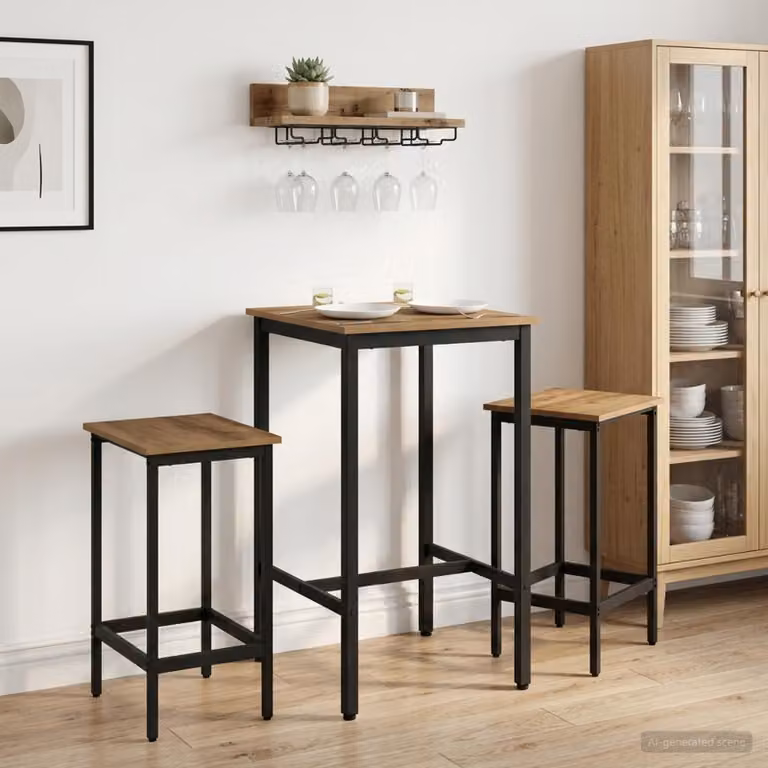 Set di 2 sgabelli da bar vidaXL in legno rovere e metallo, colore marrone, L 40 cm x P 32 cm x H 64 cm