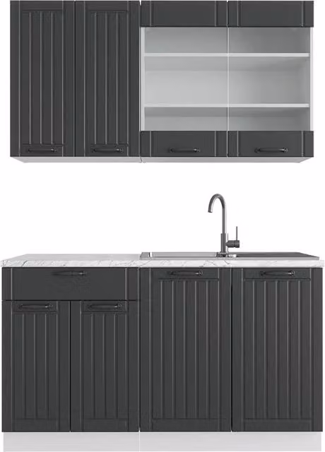 Cucina completa Fame-Line Antracite rustico/Bianco 140 cm senza piano di lavoro Vicco