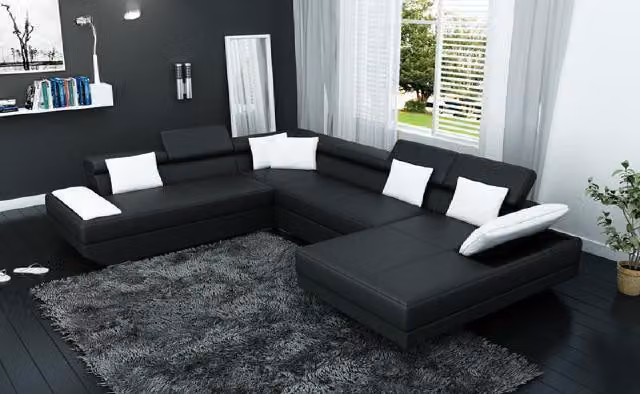 Ledersofa Sofa mit USB Polster Eck Garnitur Wohnlandschaft XXL Big Ecksofa 2719D
