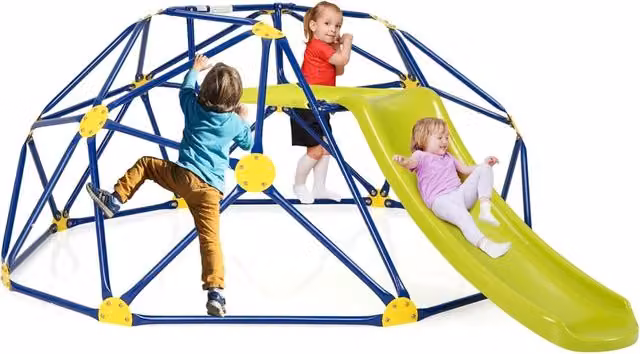 Costway Set da gioco con cupola di arrampicata e scivolo per bambini, verde e giallo, capacità di carico 183 kg