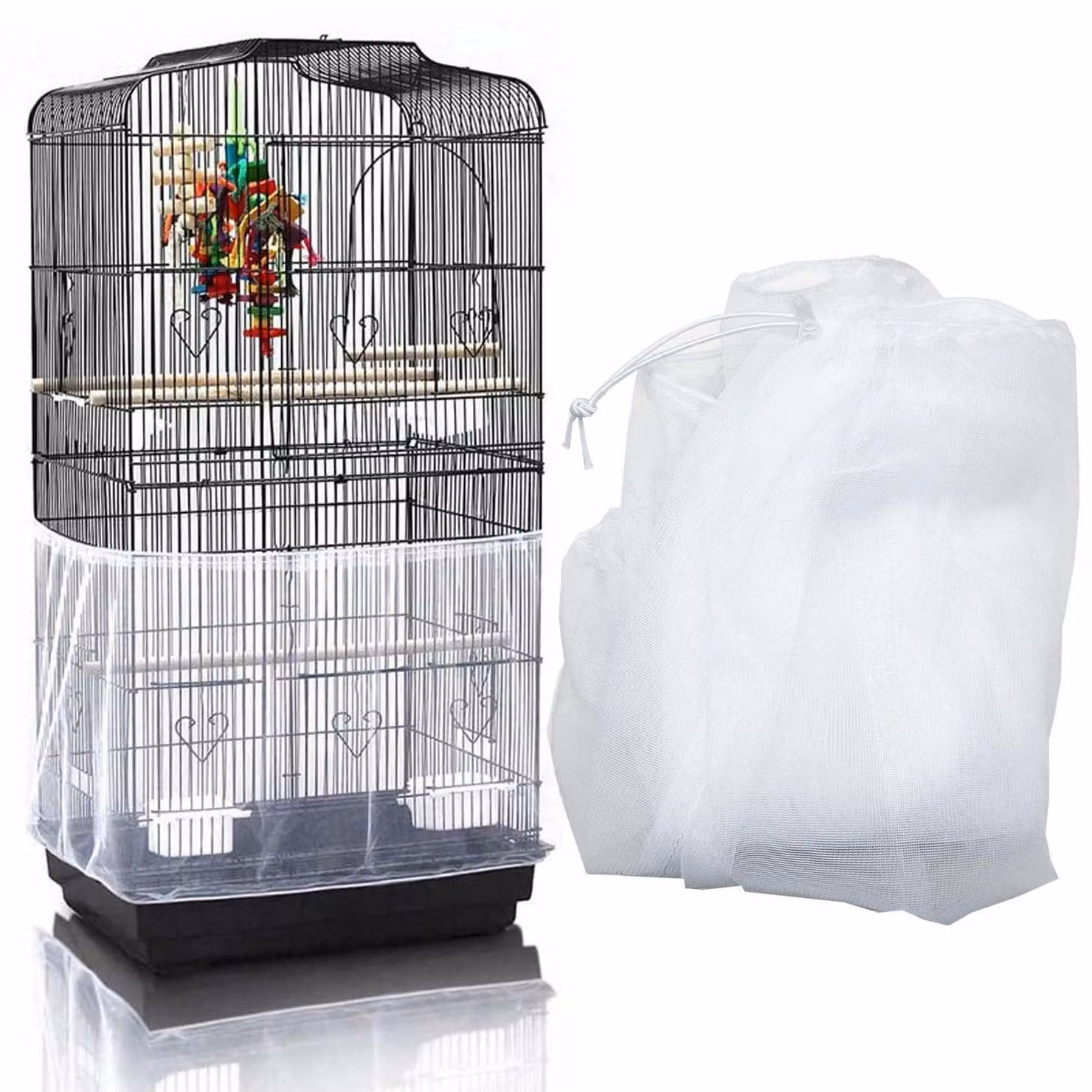 Copertura per gabbia per uccelli, raccoglitore di semi, rete di protezione, tessuto in nylon, colore bianco, circonferenza da 190 a 300 cm