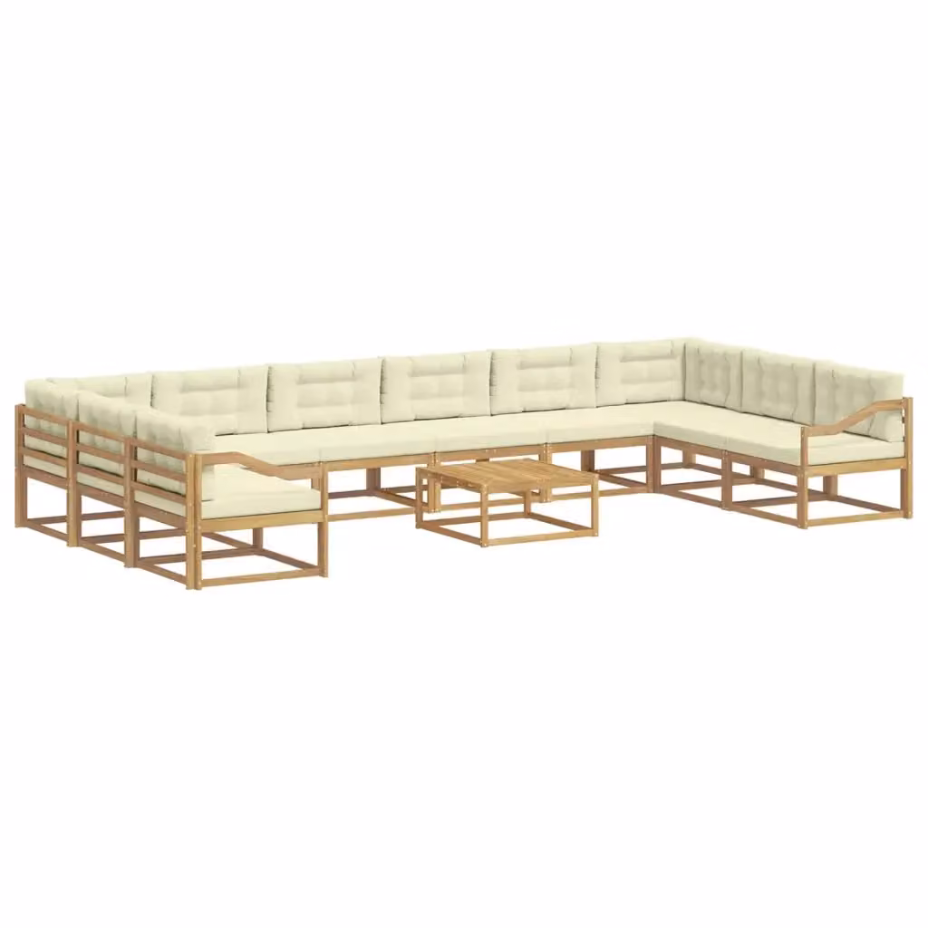 Set di divani da esterno a forma di U vidaXL in legno di acacia con cuscini Bianco e Beige – 2