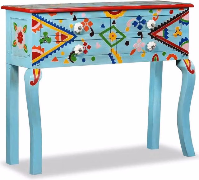 Buffet credenza mobiletto consolle mobile contenitore legno massello di mango dipinto a mano in blu 4402020
