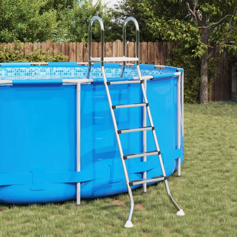 vidaXL Scala per piscina fuori terra a 5 gradini in acciaio inossidabile e plastica, Blu e Argento, L: 224 cm, P: 175 cm