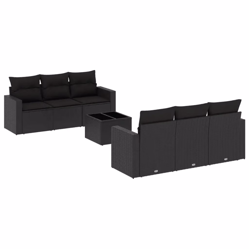 Set di Divani da Giardino vidaXL a Forma di L in Polyrattan Nero con 7 Cuscini e Tavolino – 2