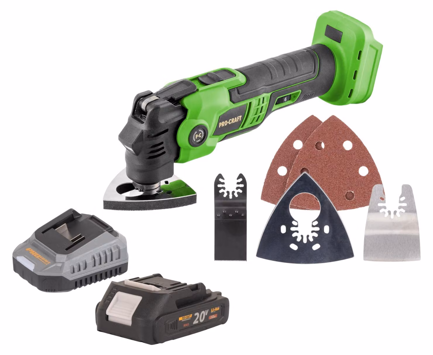 Utensile multifunzione a batteria Procraft PMT22bb 20 V Brushless + 1x batteria 2,0 Ah + caricabatteria