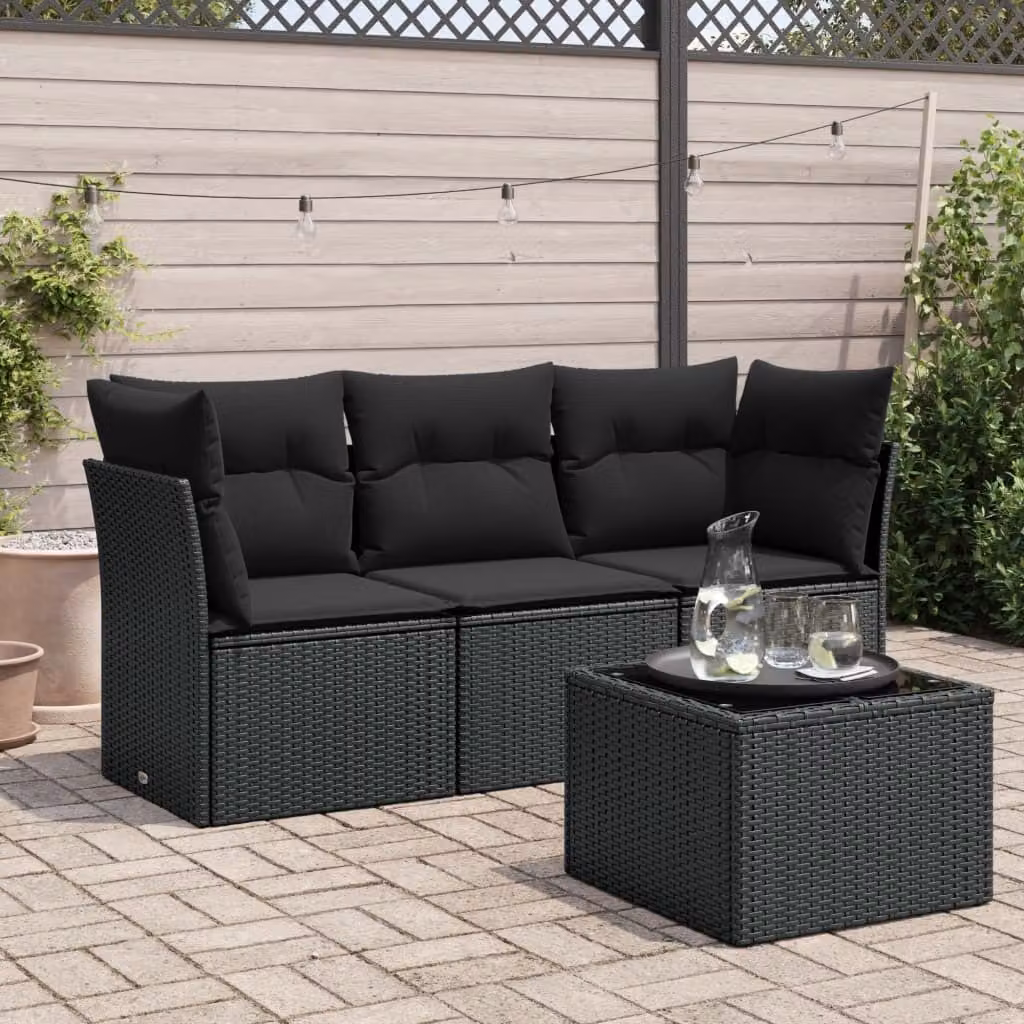 Maison Exclusive - Set Divani da Giardino 4 pz con Cuscini Nero in Polyrattan