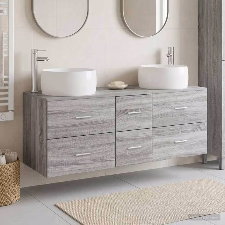 Set di mobili per il bagno moderno vidaXL in 3 pezzi, colore grigio argento, con mobile lavabo e armadietti laterali, L/P/H: 120 x 40 x 85 cm