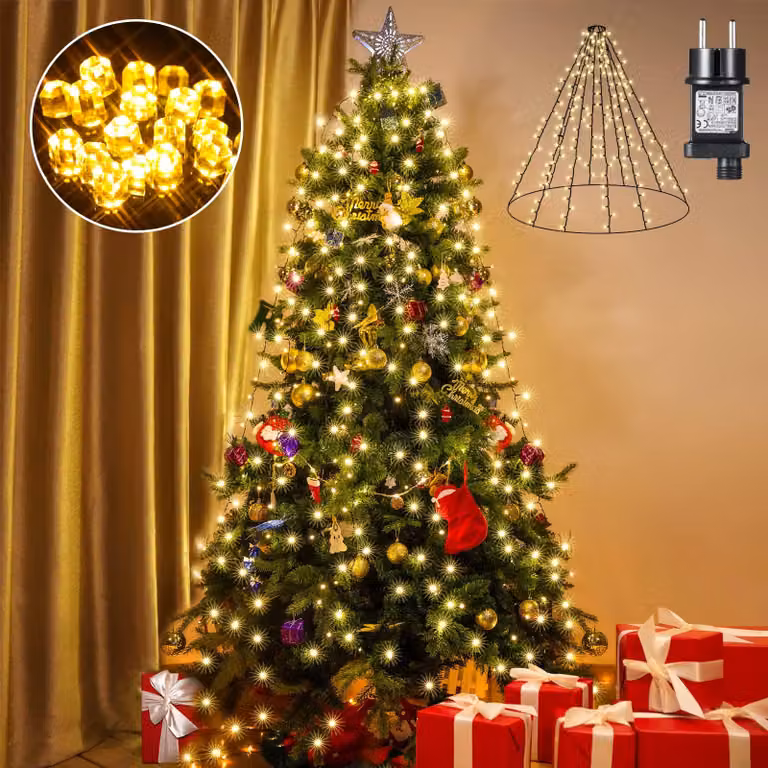 Catena luminosa con 400 LED, luce bianco caldo, grado di protezione IP44, 8 modalità, dimensioni 2 metri x 10 fili