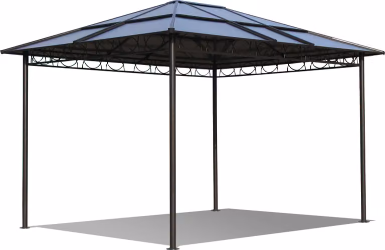 Gazebo da giardino in metallo con tetto rigido 3x3,6 m, pannelli a doppia parete in policarbonato, tetto impermeabile