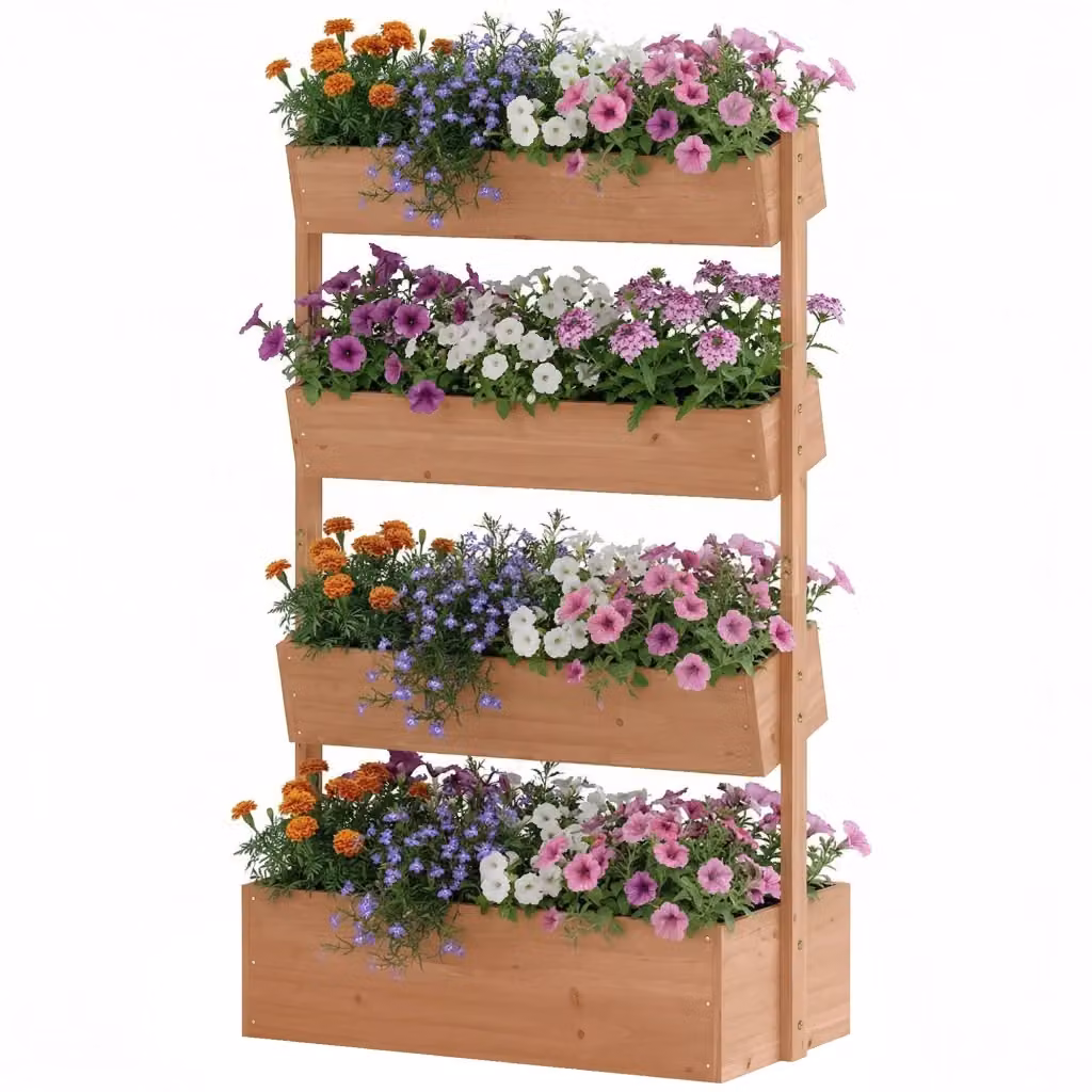 Fioriera Rialzata da Giardino XYLO in Legno Marrone con Drenaggio e Rivestimento L: 140 cm, P: 90 cm, H: 45 cm – 2