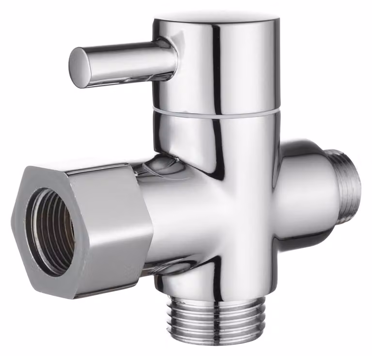 Valvola a tre vie in ottone, modello Tecmolog, per impianti idraulici, con attacchi da 3/8" a 12/17, adatta per WC, bidet e lavabi