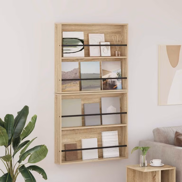 Set di 2 Scaffali per riviste vidaXL in MDF Marrone, Montaggio a parete, L 80 x P 12 x H 70 cm