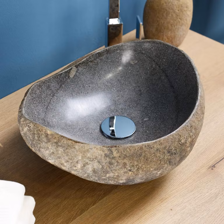 Lavabo rotondo in pietra naturale - 30-39 cm, colore grigio