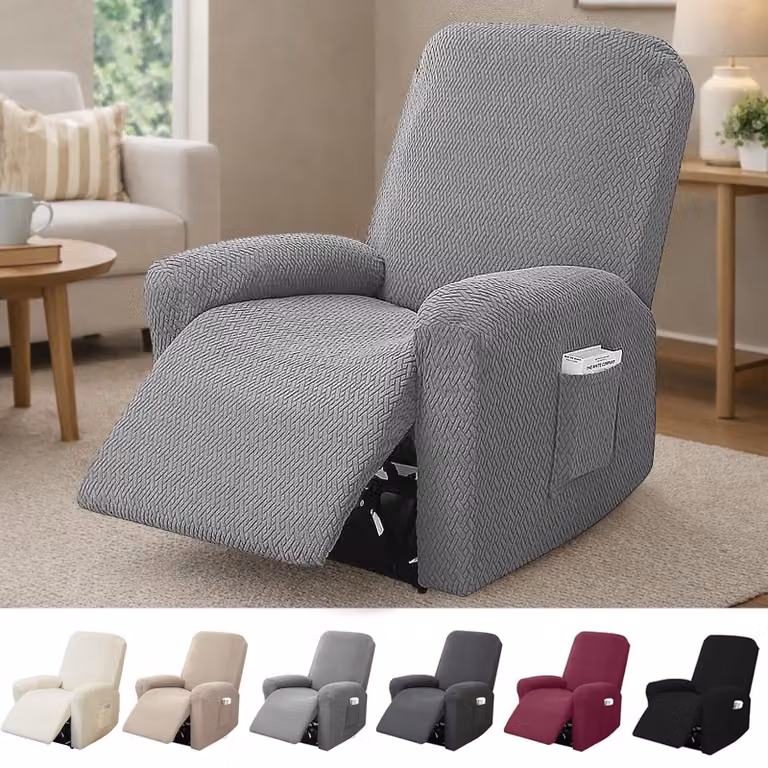 Copertura per poltrona, set di 4 pezzi, grigio chiaro, elasticizzata, per poltrone da TV