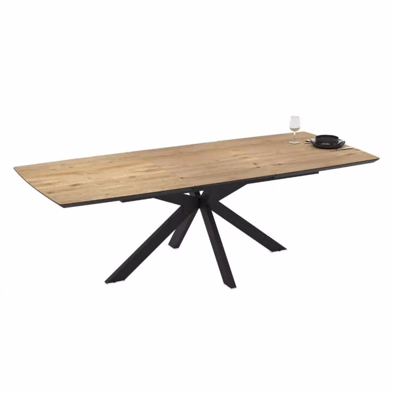 Tavolo da pranzo allungabile moderno Home EFFEZE con piano in rovere e gambe a X in metallo nero, L: 180 cm, P: 80 cm, H: 76 cm – 2