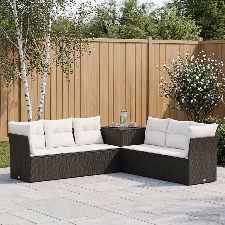 vidaXL Set di divani da giardino moderno a L composto da 7 pezzi in nero e bianco con cuscini inclusi e struttura in metallo verniciato a polvere