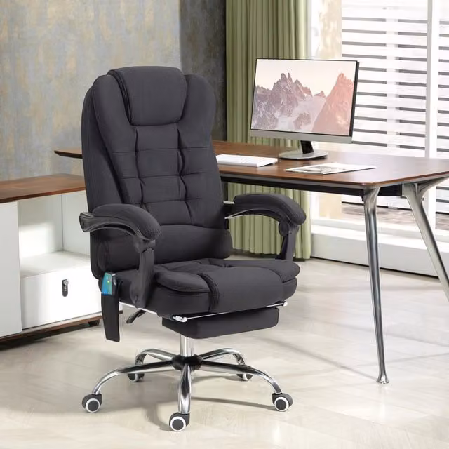 Poltrona ufficio executive WISHDOR reclinabile con funzione massaggiante e riscaldante, poggiapiedi, nero, L: 70 cm, P: 120 cm, H: 119 cm – 1