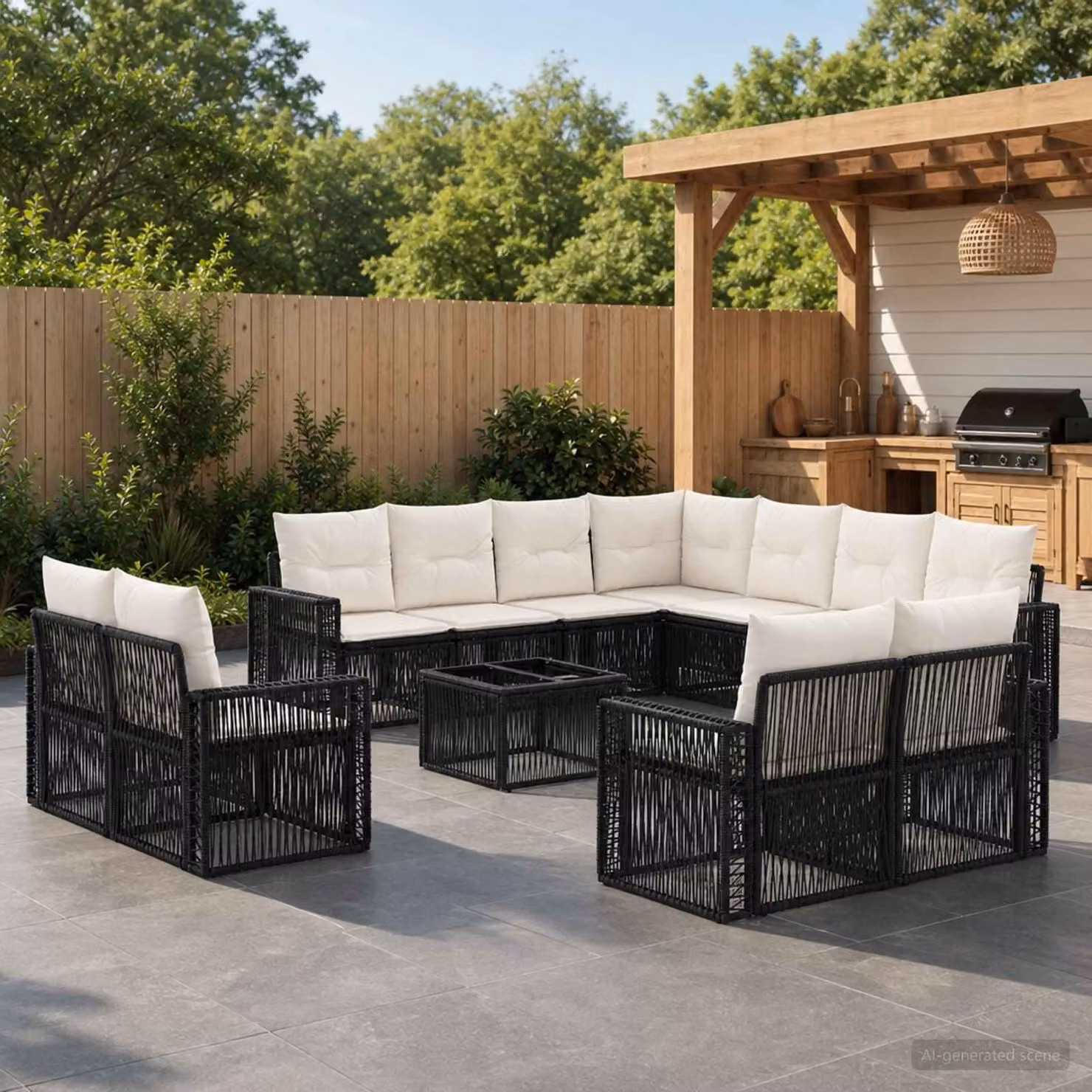 Maison Exclusive - Set di divani da giardino, 12 pezzi. Poly-rattan nero e crema