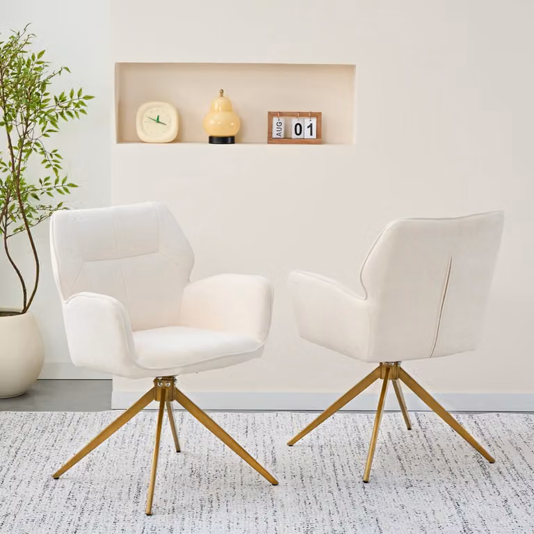 Set di 2 poltrone da pranzo colore crema, gambe in metallo, girevoli, adatte anche per il tempo libero, dimensioni 53,5 x 45 x 84 cm