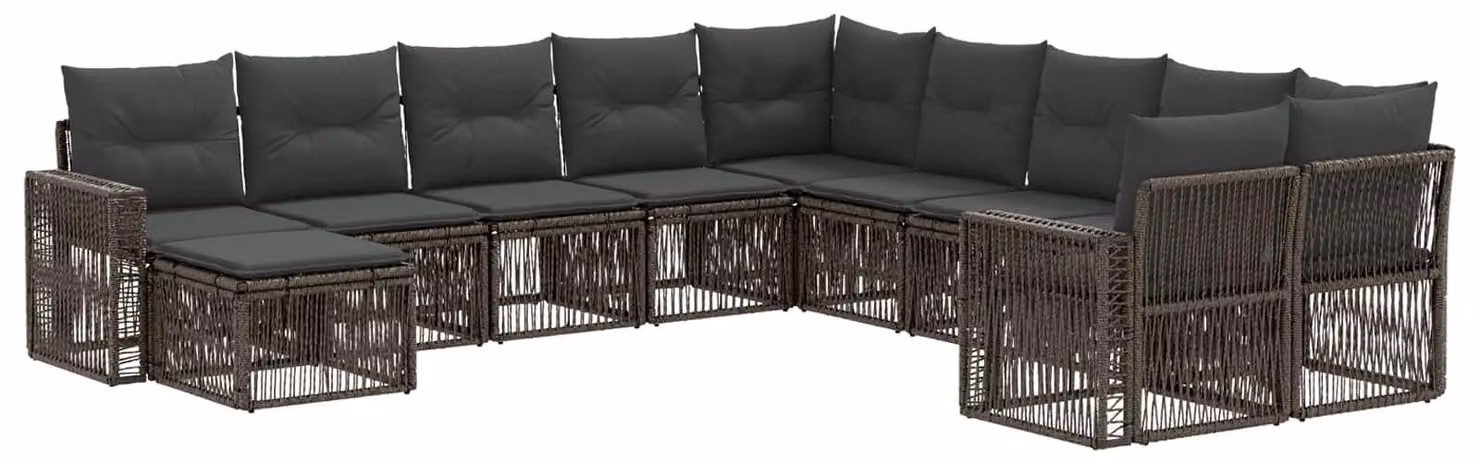 Set da giardino composto da 11 pezzi, in rattan sintetico grigio e grigio scuro