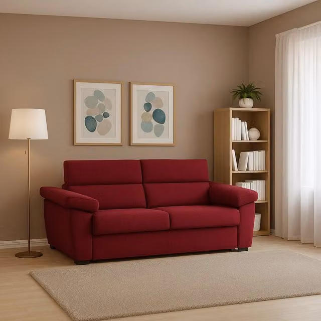 Divano Fisso 2 Posti Pisogne Rosso Made in Italy con Rivestimento Sfoderabile L: 185 cm, P: 95 cm, H: 100 cm – 1