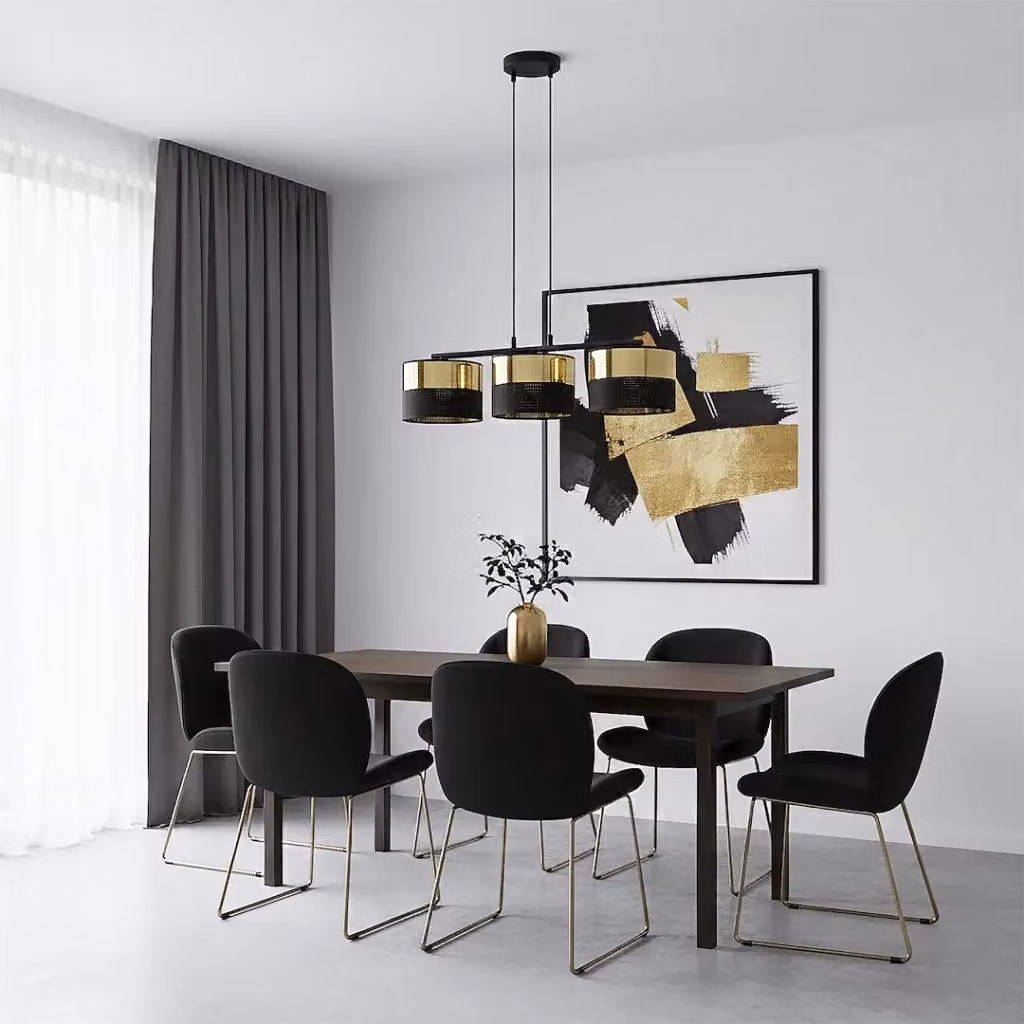 Lampada sospesa moderna LUX Emibig in metallo nero e oro con 3xE27 – 2
