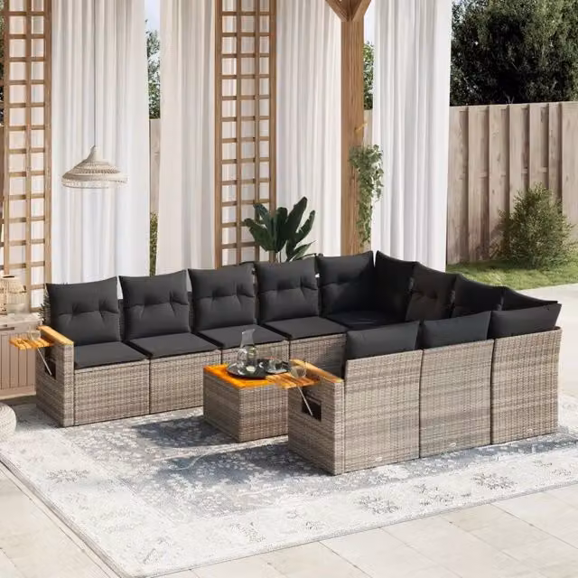 Set Divani da Giardino 11 pz con Cuscini in Polyrattan Grigio 3227187
