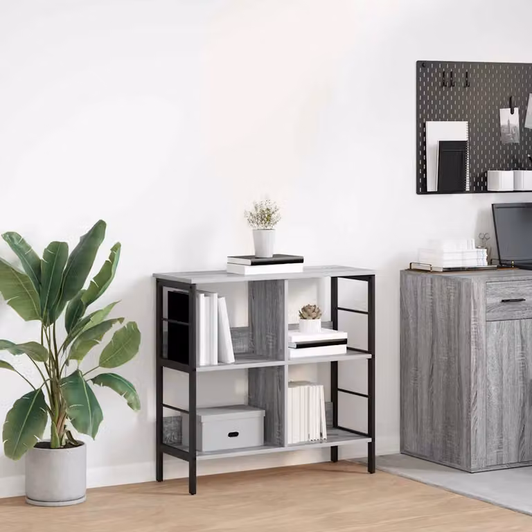 Libreria industriale vidaXL a 4 livelli in legno e metallo, colore grigio, L 82 cm x P 32 cm x H 79 cm